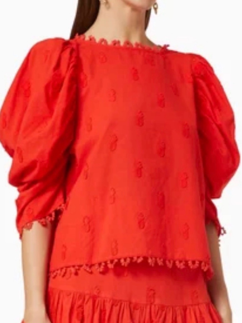 FARM Rio 3D Applied Pineapple Blouse in Red